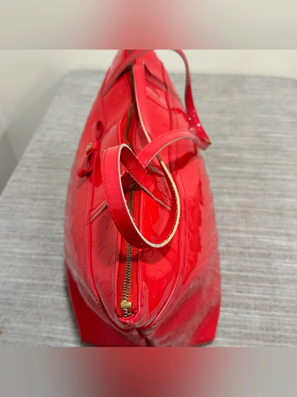 Kate Spade New York Large Red Vinyl Circle Pattern Tote Bag